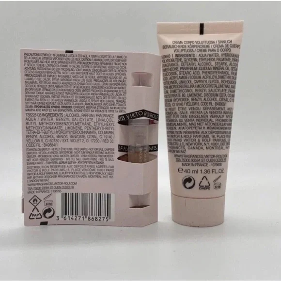 Viktor & Rolf Light Pink Cosmetic Drawstring .Lotions + perfume sample + bag. - Picture 4 of 6